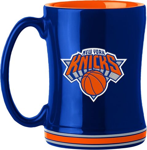 كوب قهوة FANMATS NBA New York Knicks سعة 14 أونصة - 14 أونصة سائلة | سيراميك | شعار منحوت ثلاثي الأبعاد | لون الفريق | هدية عظيمة in Kuwait