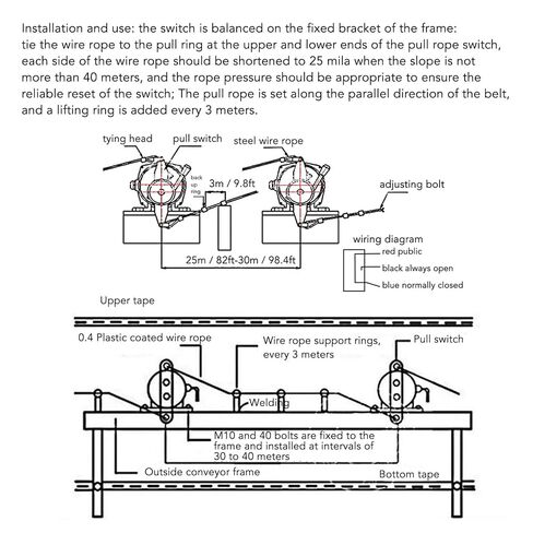 Bidirectional Pull Rope Cord Switch 24 380V Pull Cable Emergency Stop Two Way Pull Rope Pull Cord Belt Conveyor Emergency Current Switches in Kuwait