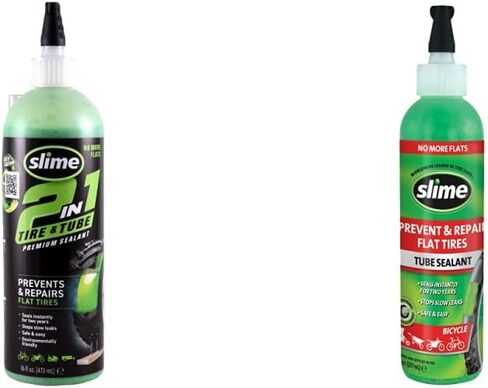 Slime 10193 Tire and Tube Sealant Puncture Repair Sealant, 2-in-1, 16oz Bottle & 10003 Bike Tube Puncture Repair Sealant, Prevent and Repair, Suitable for All Bicycles, Non-Toxic, 8oz Bottle in Kuwait