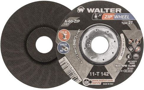 Walter Surface Technologies 11T142 ZIP Wheel High Performance Cutoff Wheel, Type 27, Metal Hub Quick Change Symmetrical, Aluminum Oxide, 4-1/2" Diameter, 3/64" Thick, 7/8" Arbor, Grit A-60-ZIP (Pack of 25) in Saudi Arabia