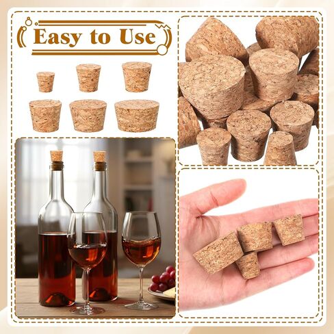 36 PCS Natural Cork Stoppers for Glass Bottles, Small Cork Plugs with 6 Sizes, Soft Wood Tapered Corks for Crafts Salt Pepper Wine Bottles Laboratory DIY Projects, Airtight Sealing in Kuwait