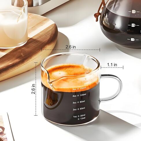 أكواب إسبريسو من QUMMFA بسعة 5 أونصة (150 مل)، أكواب إسبريسو مزدوجة بمقبض، كوب كابتشينو بوروسيليكات مقاوم للحرارة، ملحقات بار القهوة، صغيرة (مجموعة من 2) in Kuwait