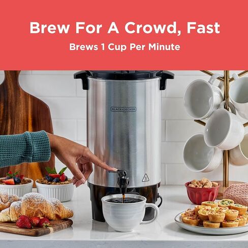 BLACK+DECKER 40 Cup Coffee Urn, Fast Brewing, Aluminum, Keep Warm Function, Heat Resistant Handles, Indicator Light in Kuwait