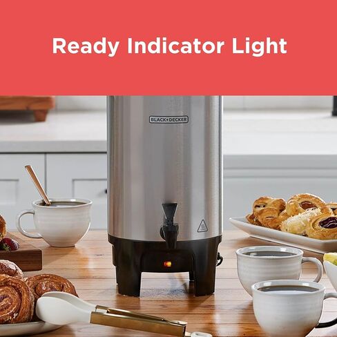 BLACK+DECKER 40 Cup Coffee Urn, Fast Brewing, Aluminum, Keep Warm Function, Heat Resistant Handles, Indicator Light in Kuwait