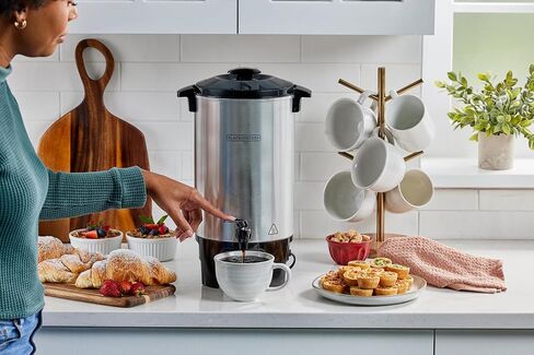 BLACK+DECKER 40 Cup Coffee Urn, Fast Brewing, Aluminum, Keep Warm Function, Heat Resistant Handles, Indicator Light in Kuwait