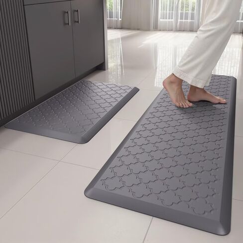 Kitchen Mats for Floor 2 Piece - Anti Fatigue Mats for Kitchen Floor - Non Slip Cushioned Rugs for Standing, Office, Sink, Laundry, Grey in Kuwait