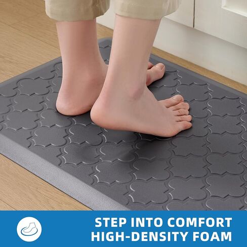 Kitchen Mats for Floor 2 Piece - Anti Fatigue Mats for Kitchen Floor - Non Slip Cushioned Rugs for Standing, Office, Sink, Laundry, Grey in Kuwait