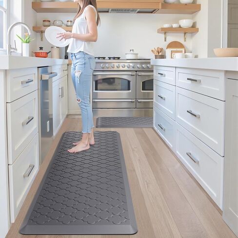 Kitchen Mats for Floor 2 Piece - Anti Fatigue Mats for Kitchen Floor - Non Slip Cushioned Rugs for Standing, Office, Sink, Laundry, Grey in Kuwait