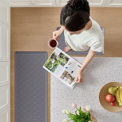 Kitchen Mats for Floor 2 Piece - Anti Fatigue Mats for Kitchen Floor - Non Slip Cushioned Rugs for Standing, Office, Sink, Laundry, Grey in Kuwait