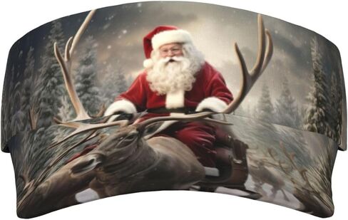Xmas Santa Claus Print Sports Sun Visor Hats Adjustable Running Golf Tennis Sun Cap for Women Men Black in Saudi Arabia