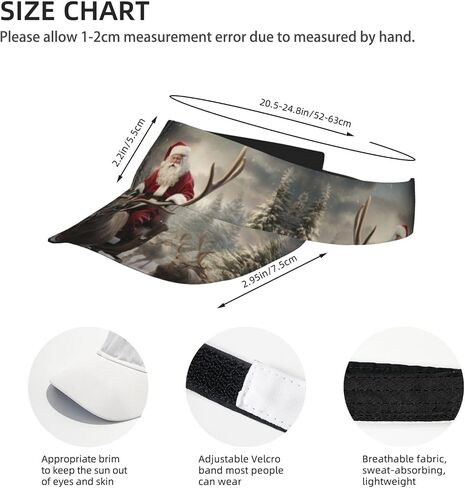 Xmas Santa Claus Print Sports Sun Visor Hats Adjustable Running Golf Tennis Sun Cap for Women Men Black in Saudi Arabia
