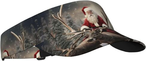 Xmas Santa Claus Print Sports Sun Visor Hats Adjustable Running Golf Tennis Sun Cap for Women Men Black in Saudi Arabia