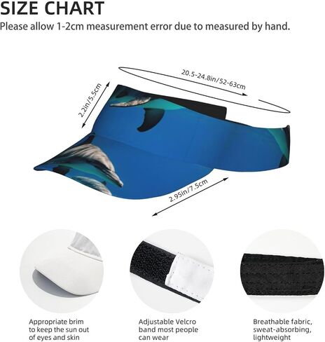 Funny Animal Dolphin Print Sports Sun Visor Hats Adjustable Running Golf Tennis Sun Cap for Women Men Black in Saudi Arabia