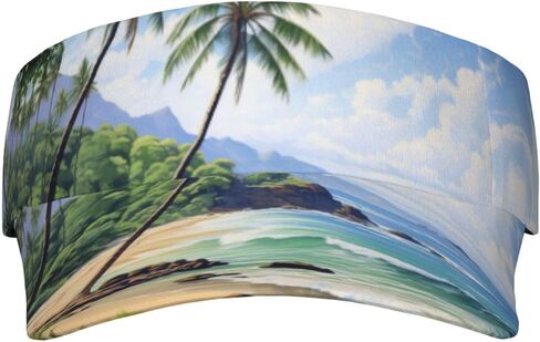 Hawaiian Beach with Palm Trees Print Sports Sun Visor Hats Adjustable Running Golf Tennis Sun Cap for Women Men Black in Saudi Arabia
