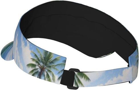 Hawaiian Beach with Palm Trees Print Sports Sun Visor Hats Adjustable Running Golf Tennis Sun Cap for Women Men Black in Saudi Arabia