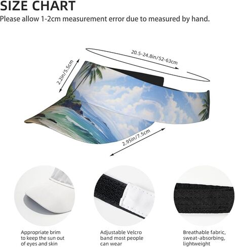 Hawaiian Beach with Palm Trees Print Sports Sun Visor Hats Adjustable Running Golf Tennis Sun Cap for Women Men Black in Saudi Arabia
