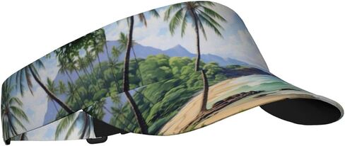 Hawaiian Beach with Palm Trees Print Sports Sun Visor Hats Adjustable Running Golf Tennis Sun Cap for Women Men Black in Saudi Arabia