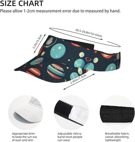 Outer Space Planet Print Sports Sun Visor Hats Adjustable Running Golf Tennis Sun Cap for Women Men Black in Saudi Arabia