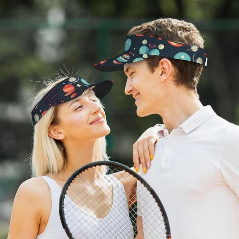 Outer Space Planet Print Sports Sun Visor Hats Adjustable Running Golf Tennis Sun Cap for Women Men Black in Saudi Arabia
