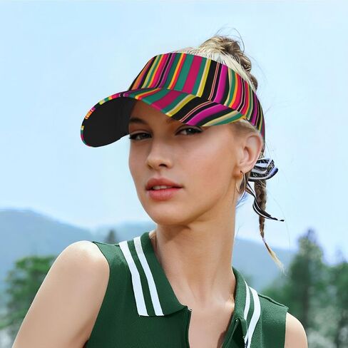 Rainbow Colored Striped Print Sports Sun Visor Hats Adjustable Running Golf Tennis Sun Cap for Women Men in Saudi Arabia