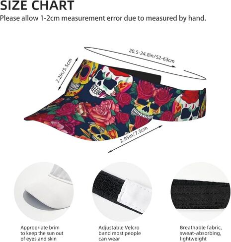 Sugar and Skulls and Flowers Print Sports Sun Visor Hats Adjustable Running Golf Tennis Sun Cap for Women Men Black in Saudi Arabia