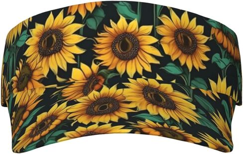 Sunflower Print Sports Sun Visor Hats Adjustable Running Golf Tennis Sun Cap for Women Men Black in Saudi Arabia