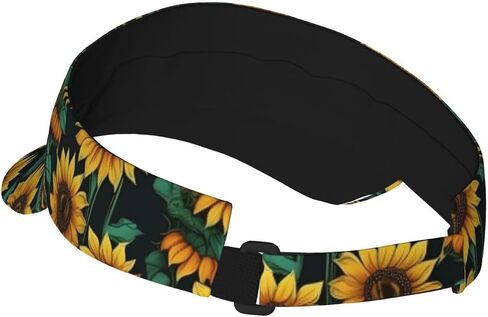 Sunflower Print Sports Sun Visor Hats Adjustable Running Golf Tennis Sun Cap for Women Men Black in Saudi Arabia