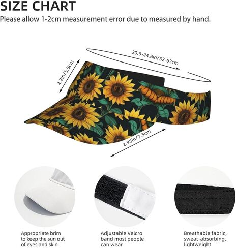 Sunflower Print Sports Sun Visor Hats Adjustable Running Golf Tennis Sun Cap for Women Men Black in Saudi Arabia