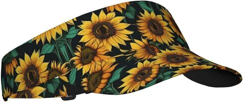 Sunflower Print Sports Sun Visor Hats Adjustable Running Golf Tennis Sun Cap for Women Men Black in Saudi Arabia
