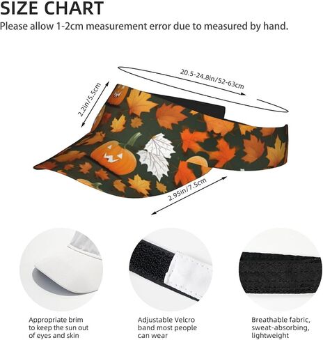 Happy Thanksgiving Day Pumpkin Print Sports Sun Visor Hats Adjustable Running Golf Tennis Sun Cap for Women Men Black in Saudi Arabia