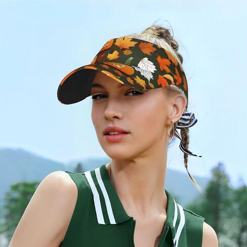 Happy Thanksgiving Day Pumpkin Print Sports Sun Visor Hats Adjustable Running Golf Tennis Sun Cap for Women Men Black in Saudi Arabia