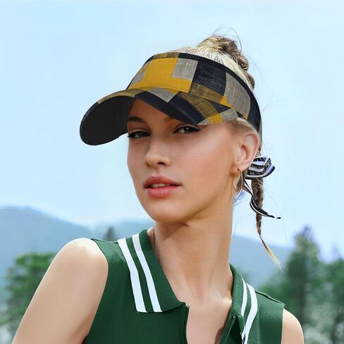 Yellow Gray Black Plaid Print Sports Sun Visor Hats Adjustable Running Golf Tennis Sun Cap for Women Men in Saudi Arabia