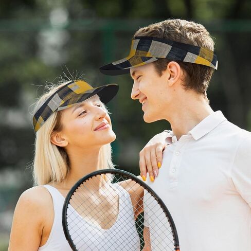 Yellow Gray Black Plaid Print Sports Sun Visor Hats Adjustable Running Golf Tennis Sun Cap for Women Men in Saudi Arabia