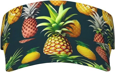 Tropical Fruits Pineapple Print Sports Sun Visor Hats Adjustable Running Golf Tennis Sun Cap for Women Men Black in Saudi Arabia
