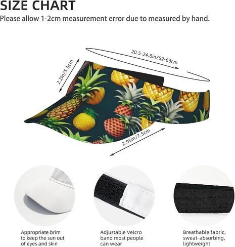 Tropical Fruits Pineapple Print Sports Sun Visor Hats Adjustable Running Golf Tennis Sun Cap for Women Men Black in Saudi Arabia