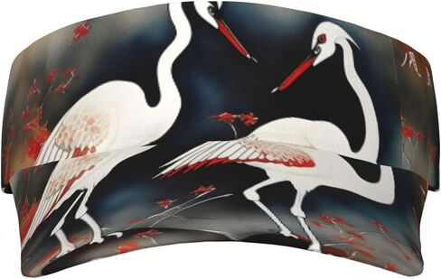 Two Japanese Cranes Flying Traditional Painting Print Sports Sun Visor Hats Adjustable Running Golf Tennis Sun Cap for Women Men Black in Saudi Arabia