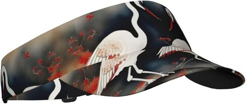 Two Japanese Cranes Flying Traditional Painting Print Sports Sun Visor Hats Adjustable Running Golf Tennis Sun Cap for Women Men Black in Saudi Arabia