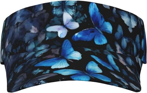 Blue Butterflies White Flowers Print Sports Sun Visor Hats Adjustable Running Golf Tennis Sun Cap for Women Men in Saudi Arabia