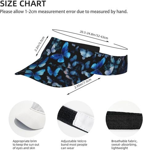 Blue Butterflies White Flowers Print Sports Sun Visor Hats Adjustable Running Golf Tennis Sun Cap for Women Men in Saudi Arabia