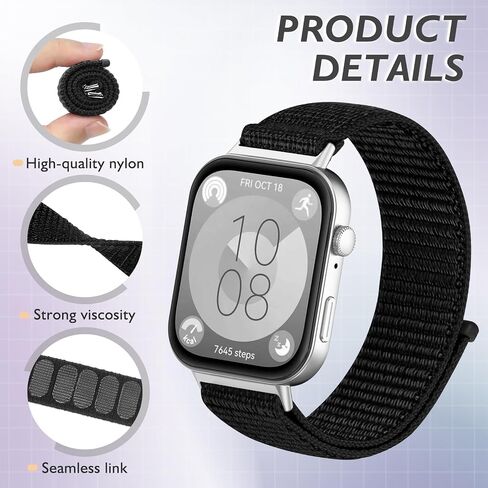أحزمة ساعة من النايلون متوافقة مع ساعة Huawei Watch Fit 4/Fit 4 Pro/Fit 3، 2 حزمة من حزام المعصم الرياضي الناعم القابل للتعديل لساعة Huawei Watch Fit 4/4 Pro /3 Women Men in Kuwait