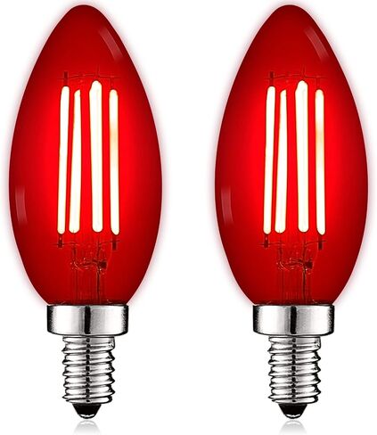 LUXRITE E12 LED Filament Red Light Bulbs, 4.5W (40W Equivalent), Colored Glass Candelabra Bulb, UL Listed, E12 Base, Indoor Outdoor, Porch, Decoration, Party, Holiday, Event, Home Lighting (2 Pack) in Kuwait