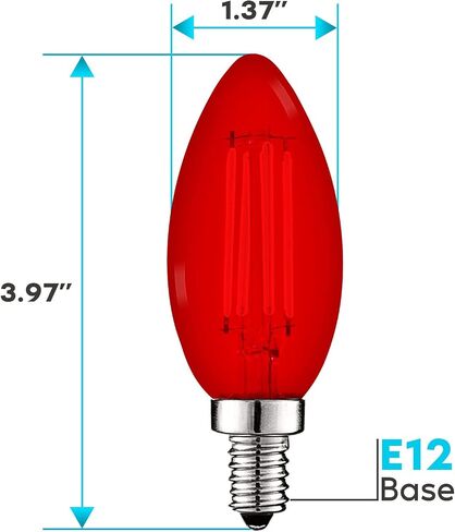 LUXRITE E12 LED Filament Red Light Bulbs, 4.5W (40W Equivalent), Colored Glass Candelabra Bulb, UL Listed, E12 Base, Indoor Outdoor, Porch, Decoration, Party, Holiday, Event, Home Lighting (2 Pack) in Kuwait
