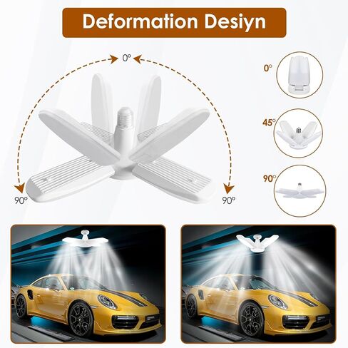 YWD أضواء المرآب LED 2 حزمة، 60W إضاءة السقف LED القابلة للتشوه 6000LM E26/E27 ضوء النهار 6500K ضوء فائق السطوع قابل للتعديل لمنضدة العمل، الحظيرة، المستودع in Kuwait