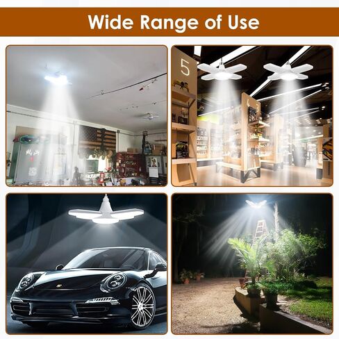 YWD أضواء المرآب LED 2 حزمة، 60W إضاءة السقف LED القابلة للتشوه 6000LM E26/E27 ضوء النهار 6500K ضوء فائق السطوع قابل للتعديل لمنضدة العمل، الحظيرة، المستودع in Kuwait