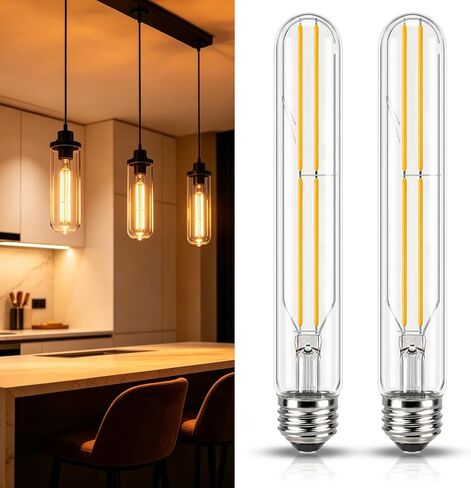 T10 LED Bulb 7.3 Inch Dimmable 185MM Long Tubular Light Bulb E26 6W Equal 60 Watt Edison Light Bulbs 600LM 2700K Warm White AC120V for Chandelier Industrial Wall Sconces Pendant Vanity, 2 Pack in Kuwait
