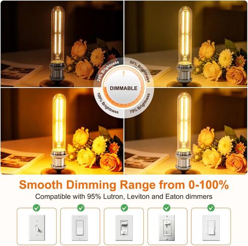 T10 LED Bulb 7.3 Inch Dimmable 185MM Long Tubular Light Bulb E26 6W Equal 60 Watt Edison Light Bulbs 600LM 2700K Warm White AC120V for Chandelier Industrial Wall Sconces Pendant Vanity, 2 Pack in Kuwait