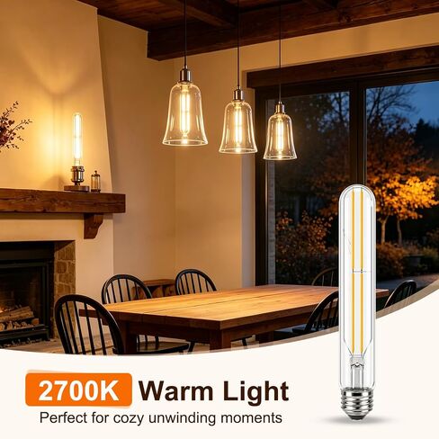T10 LED Bulb 7.3 Inch Dimmable 185MM Long Tubular Light Bulb E26 6W Equal 60 Watt Edison Light Bulbs 600LM 2700K Warm White AC120V for Chandelier Industrial Wall Sconces Pendant Vanity, 2 Pack in Kuwait