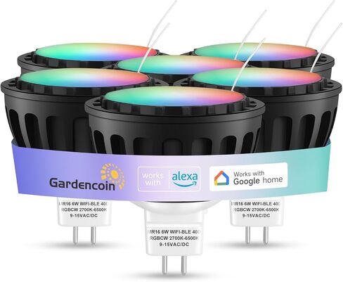 Gardencoin MR16 LED Bulb Color Changing, RGBCW Smart GU5.3 LED Bulbs Dimmable, 6W 12V Bi-Pin Base, Spotlight Bulbs Replacement for Halloween & Christmas Outdoor, WiFi Bluetooth Control (6 Pack) in Kuwait