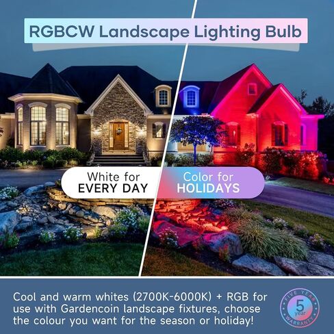 Gardencoin MR16 LED Bulb Color Changing, RGBCW Smart GU5.3 LED Bulbs Dimmable, 6W 12V Bi-Pin Base, Spotlight Bulbs Replacement for Halloween & Christmas Outdoor, WiFi Bluetooth Control (6 Pack) in Kuwait