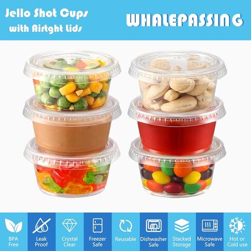 2oz Jello Shot Cups with Lids - 200Sets Disposable Plastic Cup, Souffle Cups for Parties,Graduation & Cocktail Events,BPA-Free & Leakproof in Kuwait